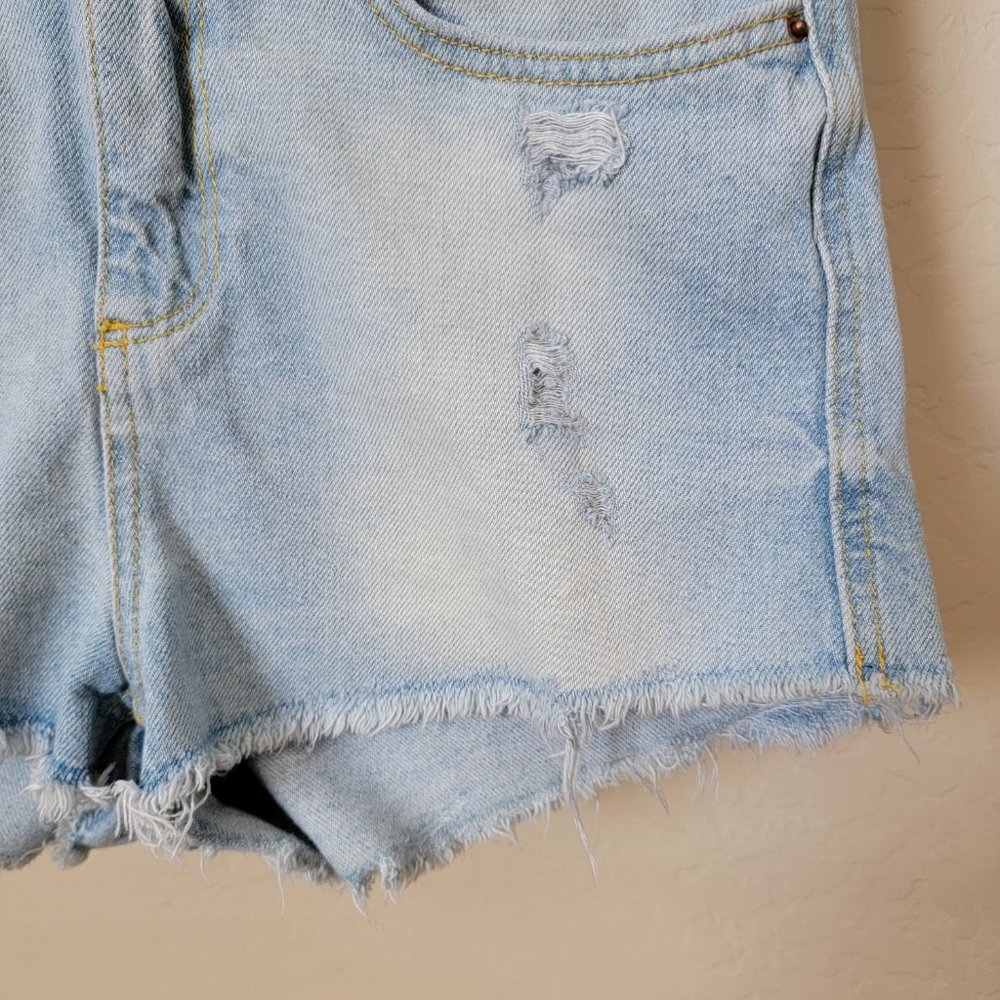 Zara Basic Z1975 Frayed Cutoff Distressed High Rise Denim Jean Shorts - Picture 6 of 13